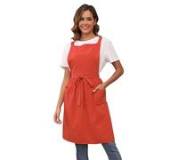 Nanxson Ajustable Sólido Delantal de Lino de Algodón para Mujeres Delantal de Vestir con Tirantes Cruzados en la Espalda 2 Bolsillos Delantal de Trabajo para Cocineros, Floristas, Cafetería