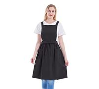 Nanxson Ajustable Sólido Delantal de Lino de Algodón para Mujeres Delantal de Vestir con Tirantes Cruzados en la Espalda 2 Bolsillos Delantal de Trabajo para Cocineros, Floristas, Cafetería