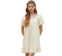 Nanxson Camisón de Algodón para Mujer Camisón Princesa Victoriana de Encaje con Volantes y Lazo(M,Corto-Albaricoque)