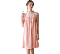 Nanxson Camisón De Algodón para Mujer Vestido De Dormir Sin Mangas Camisón De Encaje con Cuello En V Camisones Tallas Grandes(M,A Rosado)