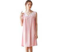 Nanxson Camisón De Algodón para Mujer Vestido De Dormir Sin Mangas Camisón De Encaje con Cuello En V Camisones Tallas Grandes(S,B Rosado)