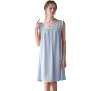 Nanxson Camisón De Algodón para Mujer Vestido De Dormir Sin Mangas Camisón De Encaje con Cuello En V Camisones Tallas Grandes(XXL,Azul)