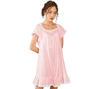 Nanxson Camisón Mujer Algodón Manga Corta Ropa de Dormir Verano Camisones Victoriano Pijamas Loungewear (L, Rosado)