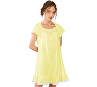 Nanxson Camisón Mujer Algodón Manga Corta Ropa de Dormir Verano Camisones Victoriano Pijamas Loungewear (L, Amarillo)