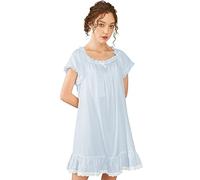 Nanxson Camisón Mujer Algodón Manga Corta Ropa de Dormir Verano Camisones Victoriano Pijamas Loungewear (S, Azul)