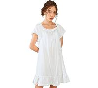 Nanxson Camisón Mujer Algodón Manga Corta Ropa de Dormir Verano Camisones Victoriano Pijamas Loungewear (M, Blanco)