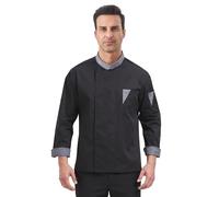 Nanxson Chaqueta de cocinero para hombre de manga corta/manga larga, corte ajustado, uniforme de cocina con botones de presión CFM0089, Manga Larga Negro, L