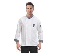 Nanxson Chaqueta de cocinero para hombre de manga corta/manga larga, corte ajustado, uniforme de cocina con botones de presión CFM0089, Manga Larga Blanco, M