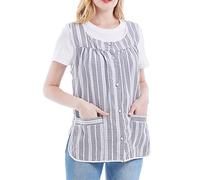 Nanxson Mujer Delantal Chaleco Bata Cárdigan Zapatero Margarita Verano Azul refrescante De gran tamaño con 2 bolsillos de parche, Bata con broche para el trabajo Chef cocina CF3152