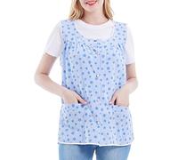 Nanxson Mujer Delantal Chaleco Bata Cárdigan Zapatero Margarita Verano Azul refrescante De gran tamaño con 2 bolsillos de parche, Bata con broche para el trabajo Chef cocina CF3152