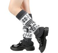 Nanxson Mujeres Calientapiernas Copo de Nieve Reno Patrón Puños de Bota Tejer Ganchillo Medias de Pantorrilla (Gris Oscuro)