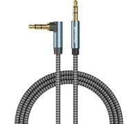 Nanxudyj Cable AUX de 3 pies, cable de audio estéreo de 3.5 mm, portátil, 90 grados, 3.5 mm, macho a macho, cable auxiliar estéreo en ángulo recto, sonido de alta fidelidad, compatible con coche