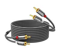 Nanxudyj Cable RCA de 15 pies, 2 RCA macho a 2 RCA macho, cable de audio estéreo chapado en oro, trenzado de nailon, doble blindaje, auxiliar de audio para coche, cable adaptador de subwoofer para