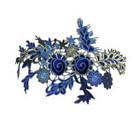 NANZU 2 parches de bordado azul del tesoro cifrado de 36 x 21 cm, parches bordados de flores para ropa, planchar en tamaño grande