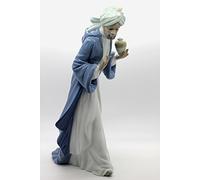 NAO Figura del Rey Baltasar con Tarro en Porcelana Brillo. Figura de los Reyes Magos para Belén y Nacimiento. Decoración Navideña