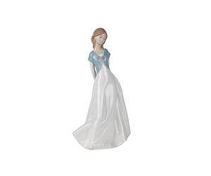 NAO Recordándote. Figura Decorativa de Mujer en Porcelana Brillo. Figurita Ornamental de una Joven con Vestido en Tonos Pastel para Decoración del Hogar