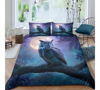 NAOFEKUID Ambiente Nocturno Funda Nórdica Búho Impresión 3D Microfibra Decoración Dormitorio Conjunto Bosque Suave Transpirable Hogar Single（135x200cm）