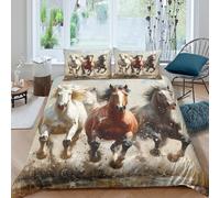 NAOFEKUID Juego de Funda nórdica 3D Caballos galopando Microfibra Decoración Dormitorio Adultos Juvenil Transpirable Single（140x200cm）