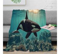 NAOFEKUID Manta 3D Impresa Orca Océano Microfibra Decoración Hogar Cobija Ballena Suave Cálida Sofá Dormitorio 40x50(100x130cm)