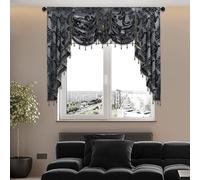 NAPEARL Cortina drapeada con Cenefa de Tejido Jacquard con caída en Cascada para Sala de Estar, Cocina, Comedor y Ventanas en saliente, Color Negro, 155 cm de Ancho