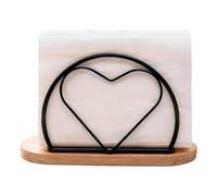 Napkin Holder For Table - Heart Shaped Iron & Rubber Wood Base Tissue Dispenser | Aesthetic Modern Rustic Paper Napkin Stand For Kitchen, Dining Room, Cafe, Restaurant & Bar Decor (15,7 cm)