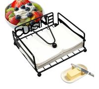 Napkin Holder with Weighted Arm - Metal Black Modern Design, Metal Flat Paper Napkin Holder with Counterweight Arm, Stylish Black Kitchen Countertop Tissue Storage Rack for Dining Room, LivingRoom Use