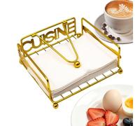 Napkin Holder with Weighted Arm - Modern Gold Metal Flat Paper Napkin Rack, Retro Iron Square Napkins Storage | for Kitchen Countertop, Farmhouse Dining Table, Indoor & Outdoor Parties