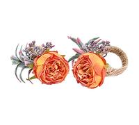 Napkin Rings Holder 2 Pack | Artificial Flower & Wood Design for Wedding/Christmas/Party | Decorative Napkin Buckle for Table Setting (Naranja)