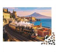 Naples Cityscape Jigsaw Puzzle 1000 Pieces Recycled Coastal Train Puzzles for Boy & Girl Parent Child Accesorios de Juego Desarrolla la Inteligencia de niños y niñas Educational 38x26cm/1000pcs