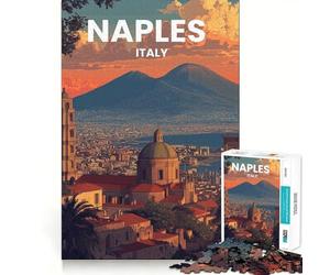 Nápoles, Italia Paisaje Urbano con el Vesubio Rompecabezas de 1000 Piezas para Adolescentes Rompecabezas Mental Desafío de tensión Arte para armar Regalo Premium (38x52cm)