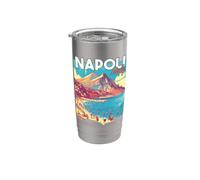 Napoli Nápoles Italia Retro Viajes Arte Mediterráneo Playa Vaso térmico de acero inoxidable de doble pared