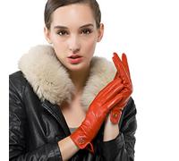 Nappaglo Las mujeres de piel de cordero de cuero italianoNappaglo Guantes invierno caliente simple largo forro polar guantes touchscreen (L (Palm:19-20.3cm), rojo (no táctil))