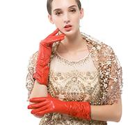 Nappaglo Las mujeres de piel de cordero de cuero italianoNappaglo Guantes invierno caliente simple largo forro polar guantes touchscreen (S (Palm:16.5-17.8cm), rojo (no táctil))