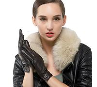 Nappaglo Las mujeres de piel de cordero de cuero italianoNappaglo Guantes invierno caliente simple largo forro polar guantes touchscreen (L (Palm:19-20.3cm), marrón oscuro (no táctil))