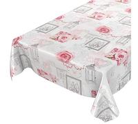 Nappe de hule lavable con diseño de rosas y corazones románticos, gris antiguo, tamaño a elegir, Hule encerado, Rosen Herzen Romantik Antik Grau, 140 x 220 cm