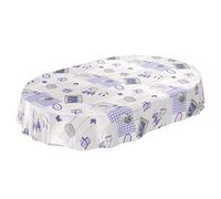 Nappe lavable Anro - Toile cirée - Nappe de table en toile cirée - Cœurs de lavande - Provence - Violet gris - Taille au choix, Toile cirée, Lavendel Herzen Provance Violett Grau, Oval 140 x 180cm