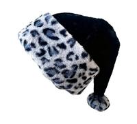 Naqqios Sombrero de Papá Noel - Gorro de doble capa, gorro de peluche con estampado de leopardo, para fotografía, desfile de cosplay, fiesta, año nuevo, familia, amigos, madre, novia, marido