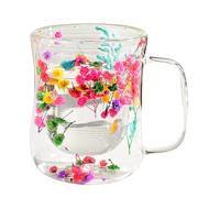Naqqios Tazas de café de vidrio de doble pared - Tazas de té de vidrio de doble pared con flores | Tazas de té de vidrio con flores de 400 ml, tazas de café de vidrio con flores secas para mujer