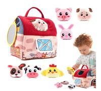 Naqqios Toys Farm Animals - Juego De Juegos Agrícolas, Fuego Sensorial Y Jugando Una Serie De Animales De Peluche Lindos | Farm Barn Carrier Juguete Con Espejo Para La Cesta