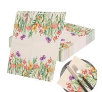 Naquinas para fiestas de flores - Juego de fiesta con temas de jardín | 20 hojas de servilletas decorativas de papel decorativo | Fiesta de estampado de tulipán para la fiesta de té, no rasguean fácil