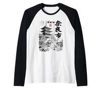 Nara Japón Ciervo Sika Nihon Nippon Gráfico Japonés Camiseta Manga Raglan