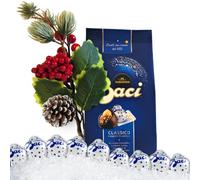 NARAMAKI® Baci Perugina Regalo Navidad 2024 - Baci Perugina Bag 125 gr Clásicos + Rama Larga con Bayas Rojas y Piña Artificial - Caja de regalo