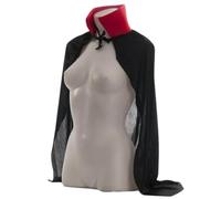 NARAMAKI Capa de Halloween Vampiro - Corto para adulto/a con cuello 80 cm - Capa de Halloween negra velada con cuello rojo - Cosplay - Disfraz de disfraz