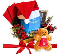 NARAMAKI® Cesto Natalizio Gastronomico - Panettone Classico 750gr con Cappello di Natale + Oggetti Decorativi di Ceramica + Bacche Rosse Artificiali - Regalo Natale 2022