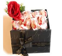 NARAMAKI® Cofanetto Cuore - Idea Regalo San Valentino - Scatola Elegante + 180gr Raffaello Ferrero Rocher + Rosa Decorativa Rossa - Confezione Regalo (SCATOLA CON RAFFAELLO)