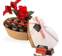 NARAMAKI® Idea de regalo para el Día de San Valentín 2024: elegante caja con forma de corazón + 18 bombones de Pocket Coffe + rosa roja