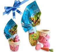 NARAMAKI Ideas de regalos de Pascua 2024 - Cesta portajarrones de colores de 9 cm + 1 huevo de Pascua de conejito dorado de 25 g con mini sorpresa + Decoraciones de Pascua