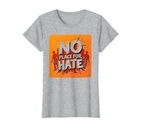 Naranja Anti Bullying No Place For Odio Declaración Camiseta, Mujer, Gris Jaspeado, XXL