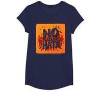 Naranja Anti Bullying No Place For Odio Declaración Camiseta, Niñas, Azul Marino, L