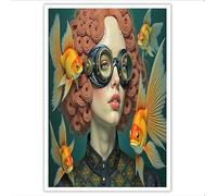 Naranja Chica pez dorado Cuadros Estilo de ilustración de personajes Pintura sobre Lienzo Cuadros Decoracion Salon Modernos Dormitorios Decoracion Hogar Pared 70x50 cm Sin Marco